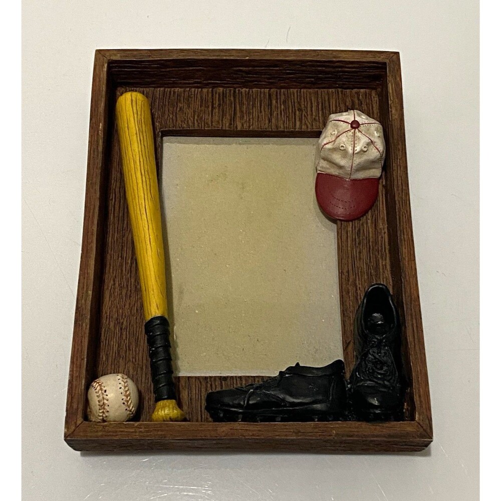 NIB! RUSS YESTERDAY'S BALLGAME 3.5X5 SHADOWBOX PICTURE FRAME, BAT/BALL/SHOES/CAP